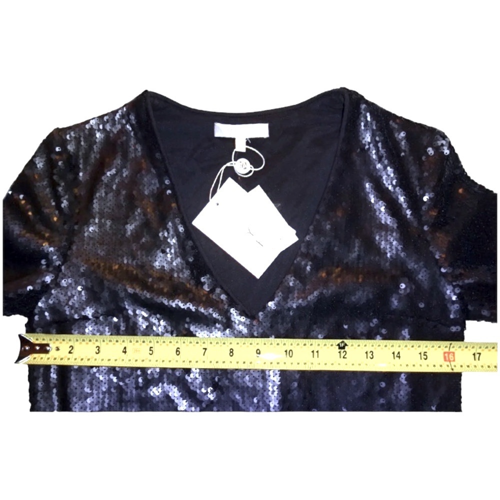 $148 Wayf Matte Black Sequin Dress XSMALL VNeck Minimalist Cocktail Subtle Bling - Picture 9 of 15
